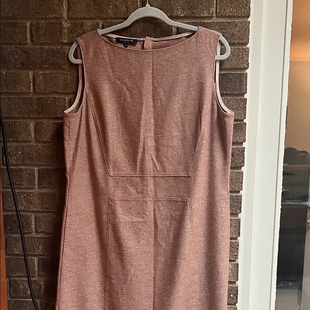 Lafayette 148 New York Sleeveless Brown Pink Midi Dress Large Wool Blend Pockets
